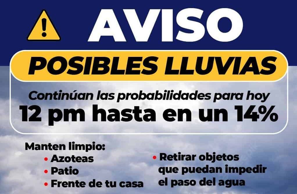 Continuarán lluvias en la capital el día de hoy
